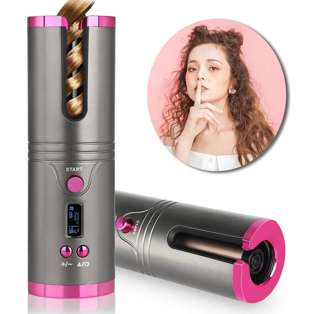 Automated hair curling iron with LCD display, USB, and, screen ceramic refill - Premium Dermal Mart
